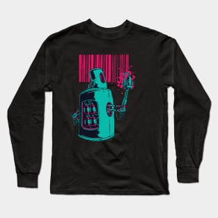 Retro Robot Bar Code Graffiti Long Sleeve T-Shirt